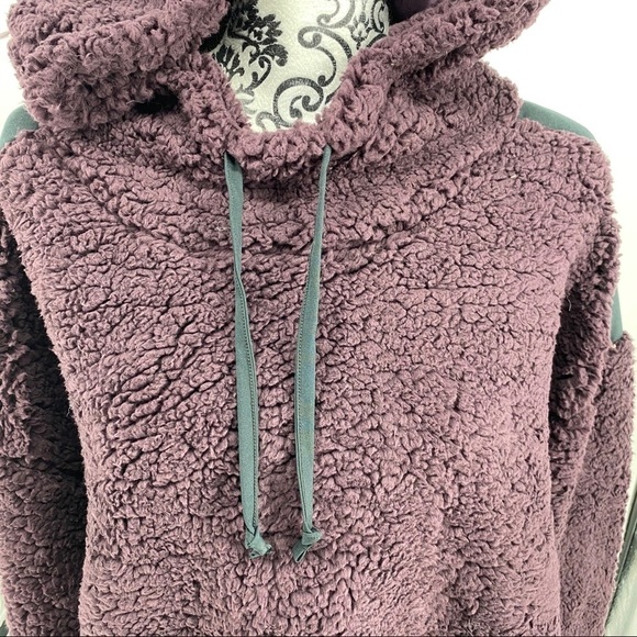 Z By Zella Sheila Fleece Hooded Pullover plum black. Sherpa.  Super soft. - Picture 3 of 14